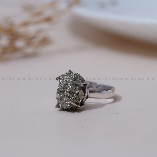 Raw Pyrite Cluster Adjustable Ring