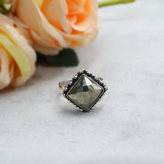 Pyrite Diamond Adjustable Ring