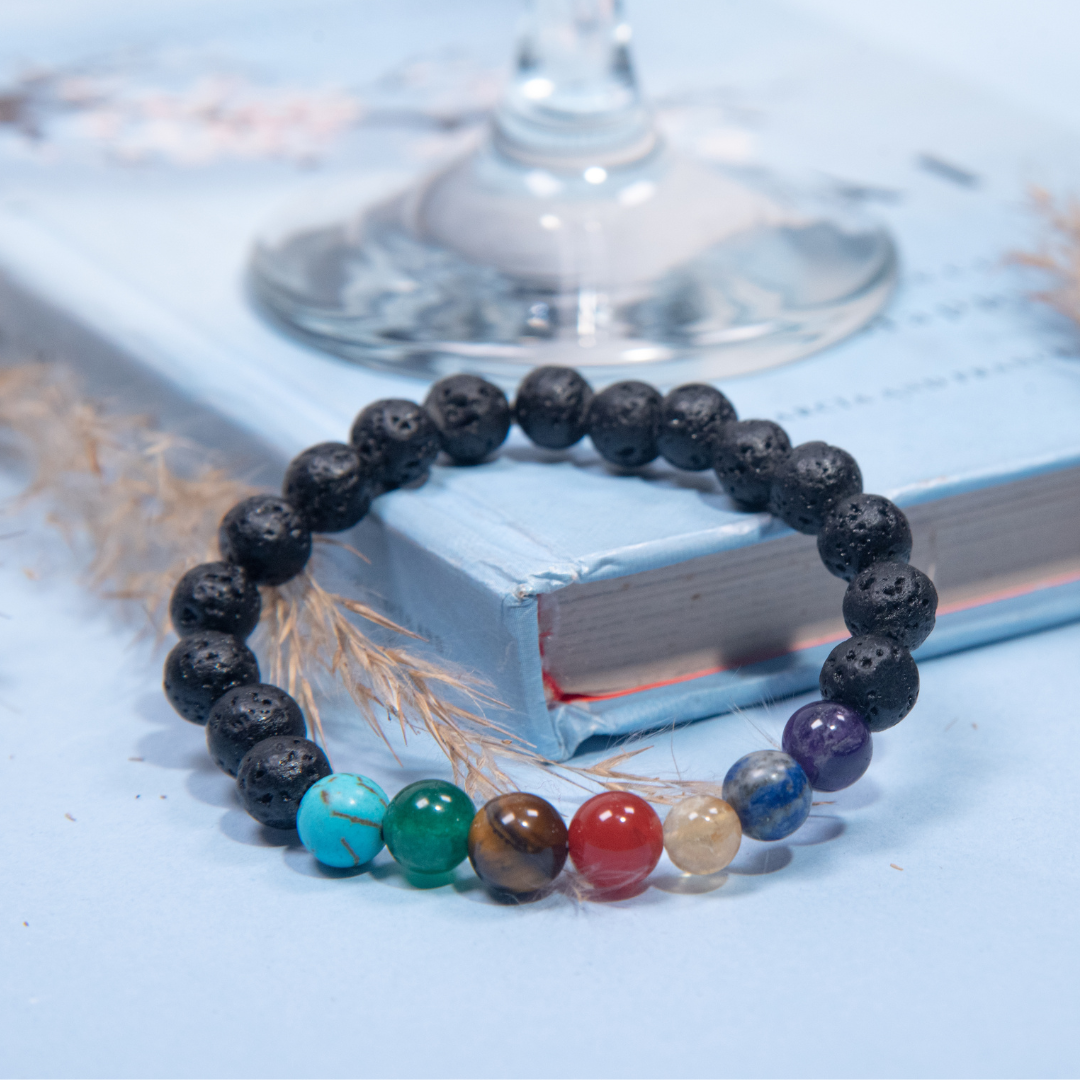 8mm Chakra Crystal Gemstone Lava Bead Bracelet | Brooke LeAnne